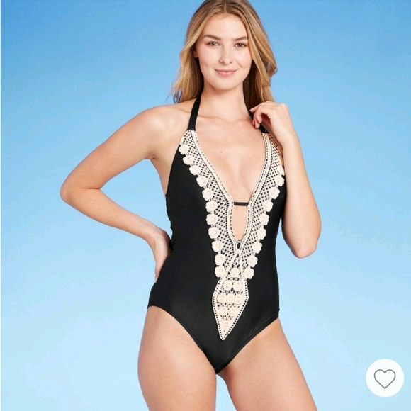 Kona Sol Other - 🆕 crochet trim plunge one piece swimsuit